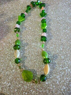 Chunky Green Geometric Beaded Statement Necklace Boho Bohemian Jewelry